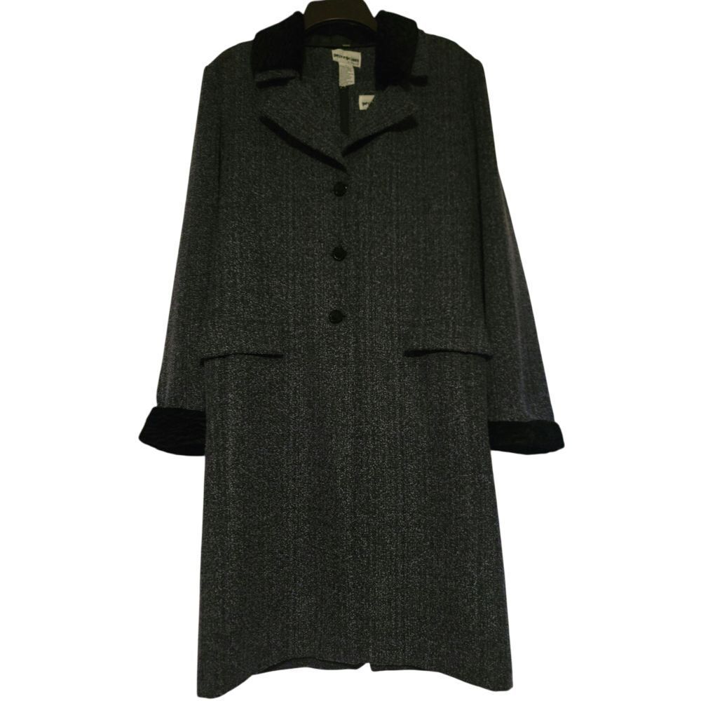 Perceptions By Irene B Long Coat & Dress Set Gray Black Velvet Trim Womens 8